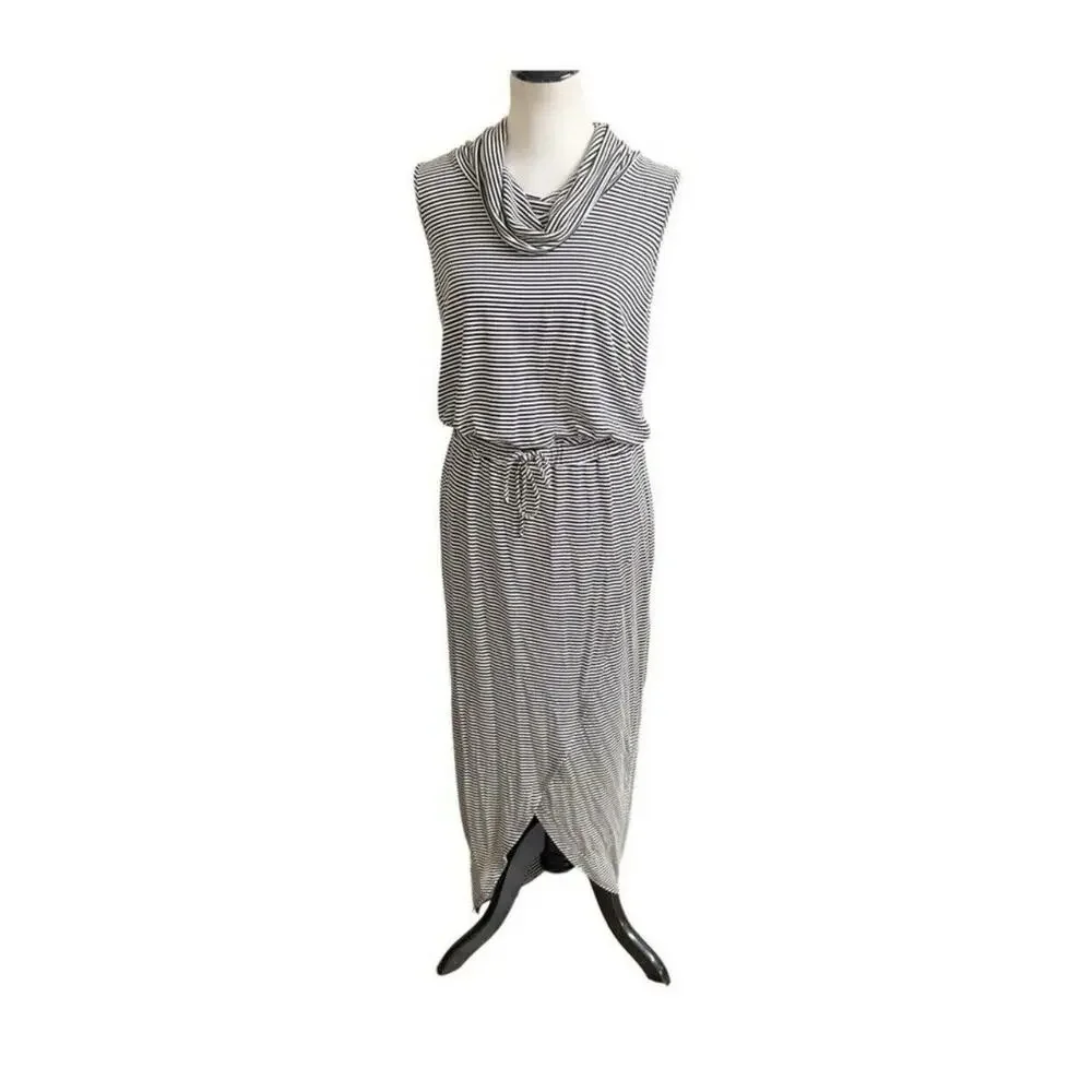 Anthropologie Striped Cowl Neck Mini Dress in Gray and White